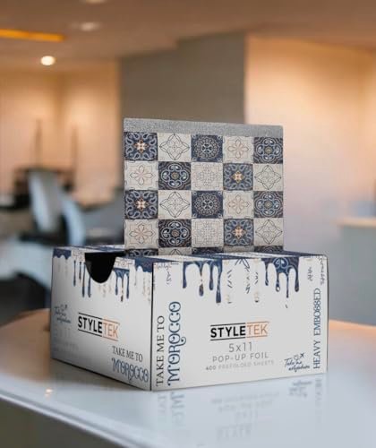 STYLETEK 5x11 Pop Up Foil, MOROCCO EDITION – 400 Sheets Heavy Emboss Luxury Salon Foil (Blue and White) Avelisse