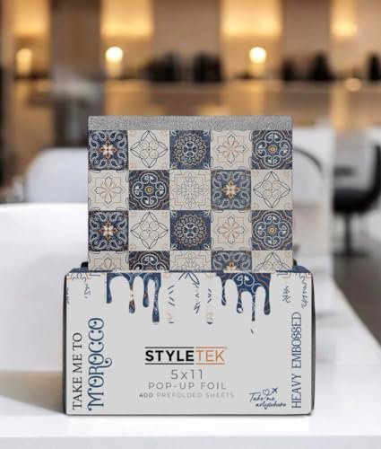 STYLETEK 5x11 Pop Up Foil, MOROCCO EDITION – 400 Sheets Heavy Emboss Luxury Salon Foil (Blue and White) Avelisse