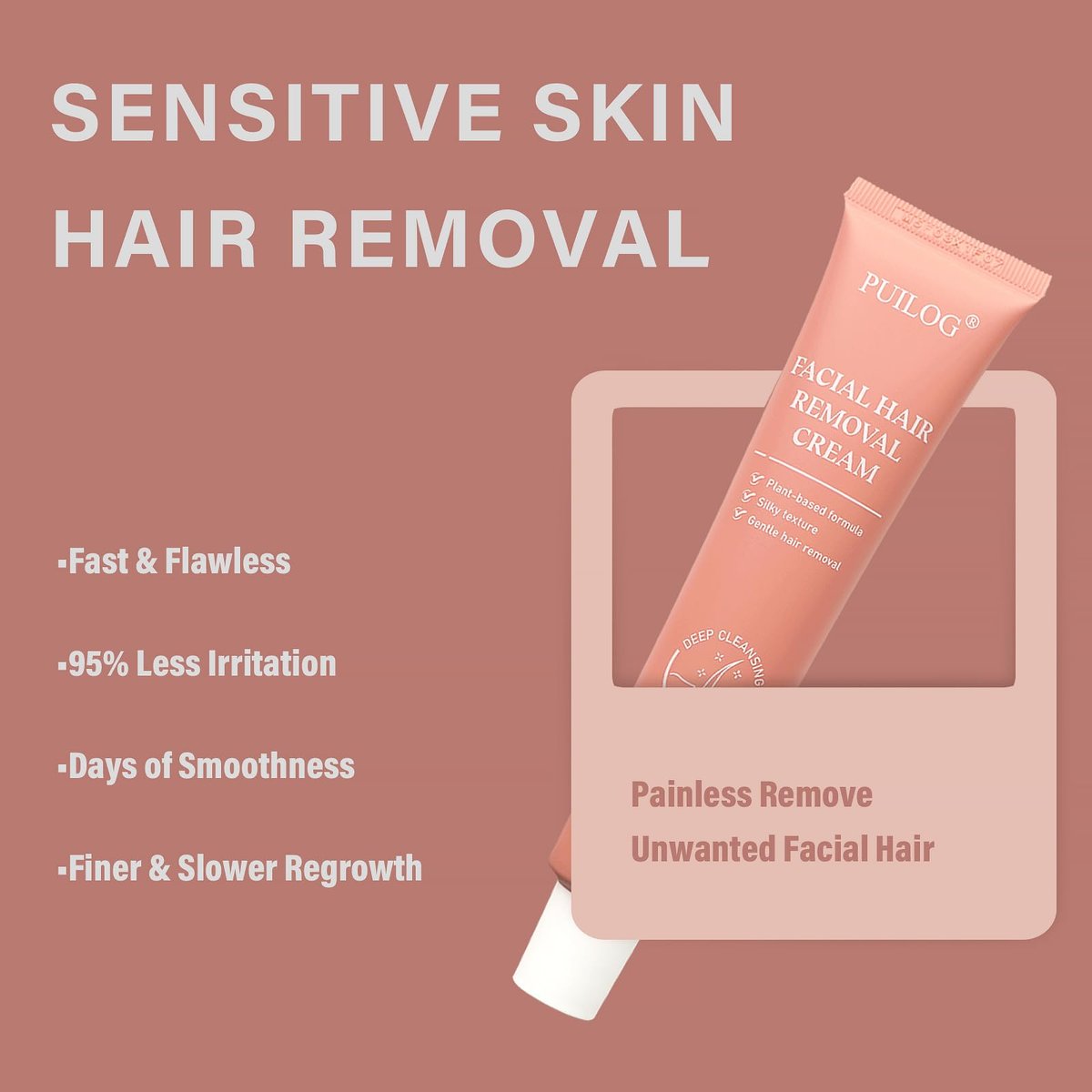 PUILOG Painless Gentle Facial Hair Removal Cream for Women - Sensitive Skin Depilatory Cream with Spatula, 1.69 Fl Oz Avelisse