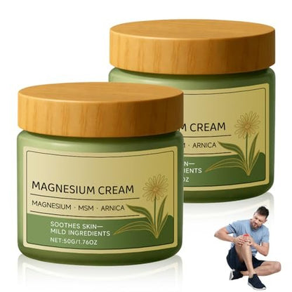 JJpopo Magnesium Cream with MSM & Arnica - Fast-Absorbing, Non-Greasy Body Care Cream (2-Pack, 1.76 oz Each) Avelisse