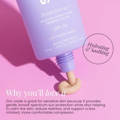 Naked Sundays BeautyBarrier Mineral Perfecting Priming Lotion SPF 50 – Sensitive Skin Mineral Sunscreen Primer with Zinc Oxide & Centella Asiatica (Cica), 50ml Avelisse