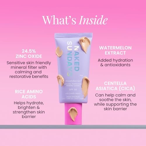 Naked Sundays BeautyBarrier Mineral Perfecting Priming Lotion SPF 50 – Sensitive Skin Mineral Sunscreen Primer with Zinc Oxide & Centella Asiatica (Cica), 50ml Avelisse