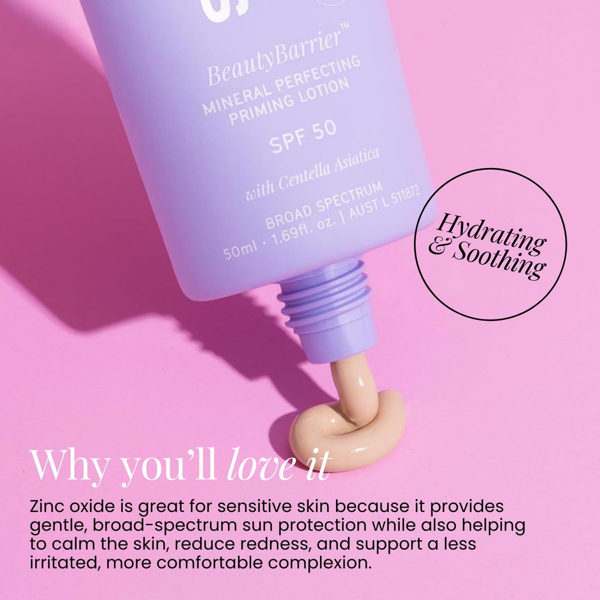 Naked Sundays BeautyBarrier Mineral Perfecting Priming Lotion SPF 50 – Sensitive Skin Mineral Sunscreen Primer with Zinc Oxide & Centella Asiatica (Cica), 50ml Avelisse