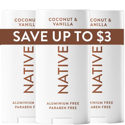 Native Deodorant Coconut & Vanilla, 3-Pack – Aluminum-Free, 72-Hour Odor Control with Naturally Derived Ingredients Avelisse