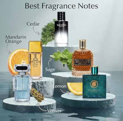 Signature Scent 5-Piece Men's Fragrance Gift Set – Woody, Spicy & Citrus Cologne Collection – Salvang, Billion, Vigorous, Valiant & Robot – Long Lasting Travel Size (30ml Each) Avelisse