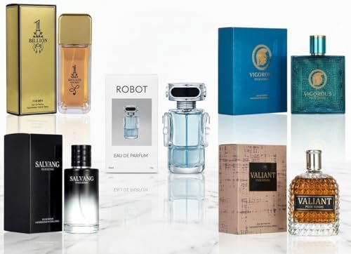 Signature Scent 5-Piece Men's Fragrance Gift Set – Woody, Spicy & Citrus Cologne Collection – Salvang, Billion, Vigorous, Valiant & Robot – Long Lasting Travel Size (30ml Each) Avelisse