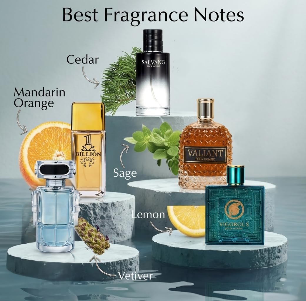 Signature Scent 5-Piece Men's Fragrance Gift Set – Woody, Spicy & Citrus Cologne Collection – Salvang, Billion, Vigorous, Valiant & Robot – Long Lasting Travel Size (30ml Each) Avelisse
