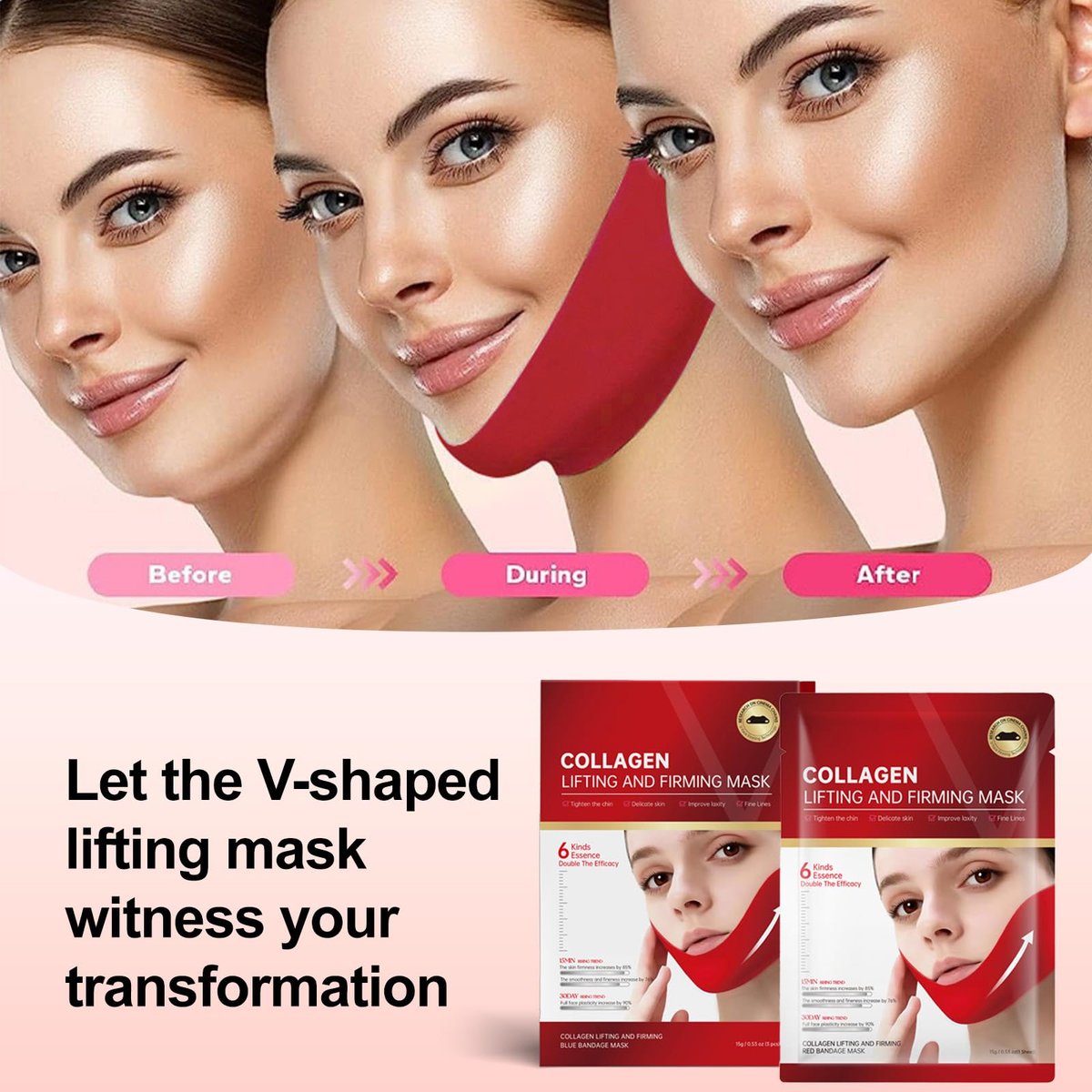 Redcool V Line Lifting Collagen Mask for Double Chin & Jawline Care - 5 Pack Avelisse