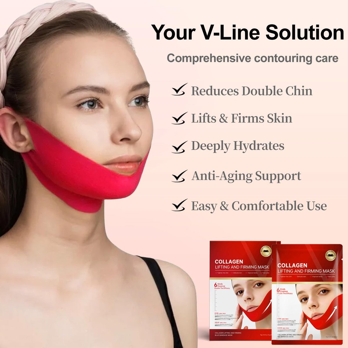 Redcool V Line Lifting Collagen Mask for Double Chin & Jawline Care - 5 Pack Avelisse