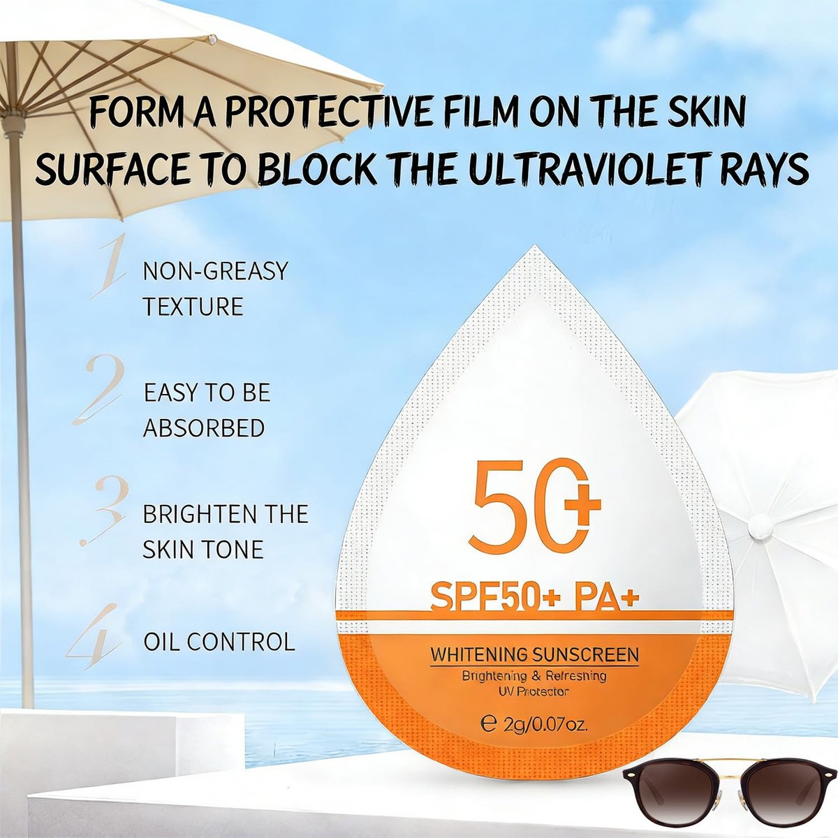 30 Pcs Mini Sunscreen SPF 50+ Travel Size Packets – Bulk Sunscreen for Face & Body, Lightweight, Non-Greasy, Water-Resistant Party Favors for Women & Girls - görsel 7
