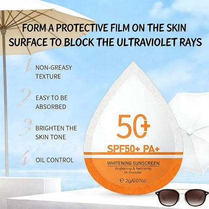 30 Pcs Mini Sunscreen SPF 50+ Travel Size Packets – Bulk Sunscreen for Face & Body, Lightweight, Non-Greasy, Water-Resistant Party Favors for Women & Girls