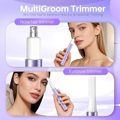 SleekSnip Nose & Eyebrow Hair Trimmer for Women – Rechargeable Facial Hair Shaver for Face, Nose, and Eyebrows (Purple) Avelisse