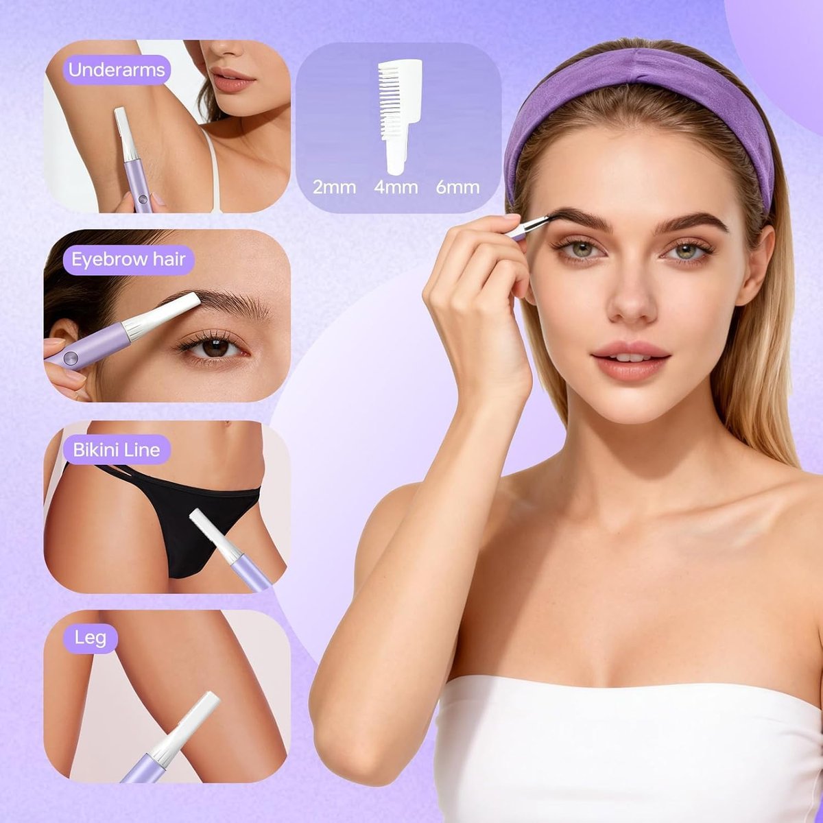 SleekSnip Nose & Eyebrow Hair Trimmer for Women – Rechargeable Facial Hair Shaver for Face, Nose, and Eyebrows (Purple) Avelisse