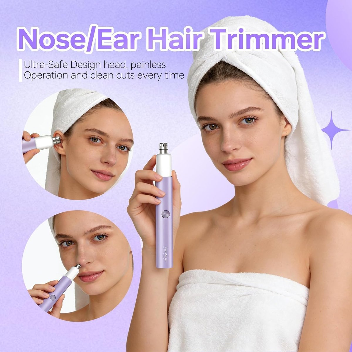 SleekSnip Nose & Eyebrow Hair Trimmer for Women – Rechargeable Facial Hair Shaver for Face, Nose, and Eyebrows (Purple) Avelisse