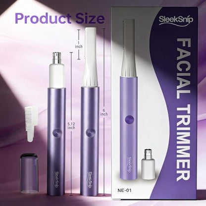 SleekSnip Nose & Eyebrow Hair Trimmer for Women – Rechargeable Facial Hair Shaver for Face, Nose, and Eyebrows (Purple) Avelisse