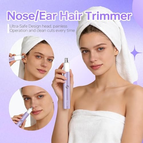 SleekSnip Nose & Eyebrow Hair Trimmer for Women – Rechargeable Facial Hair Shaver for Face, Nose, and Eyebrows (Purple) Avelisse