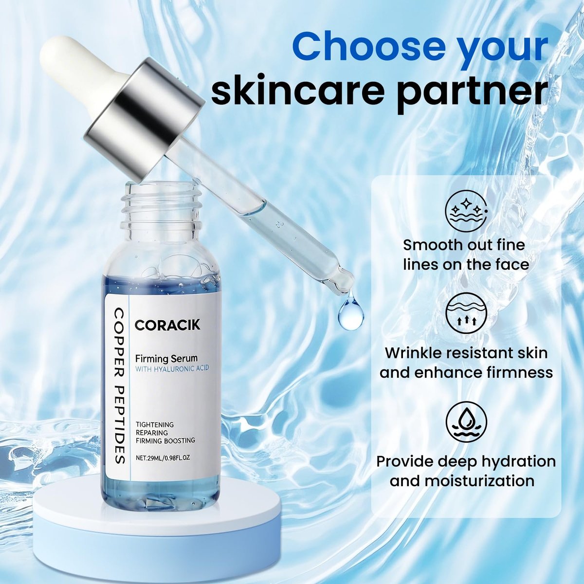 GHK-Cu Copper Peptide Facial Serum with Collagen & Hyaluronic Acid – Anti-Aging, Anti-Wrinkle & Firming Serum – 0.98 Fl Oz - görsel 3