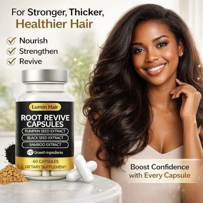 Lumin Hair Root Revive Capsules for Women with Thinning Hair - Daily Hair Nourishment with Black Seed Extract, Biotin, Bamboo Extract & Saw Palmetto - Supports Hair Growth & Strength, 60 Count Avelisse