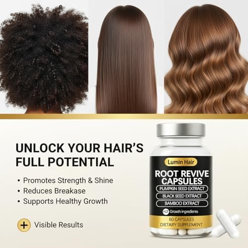 Lumin Hair Root Revive Capsules for Women with Thinning Hair - Daily Hair Nourishment with Black Seed Extract, Biotin, Bamboo Extract & Saw Palmetto - Supports Hair Growth & Strength, 60 Count Avelisse