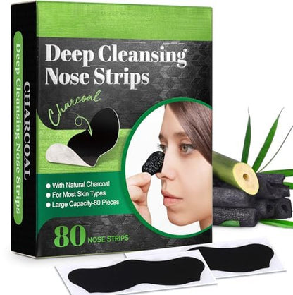 Ruduwu Natural Charcoal Pore Strips for Blackheads - 80 Count Nose Strips for All Skin Types