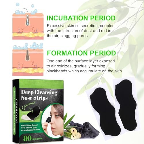 Ruduwu Natural Charcoal Pore Strips for Blackheads - 80 Count Nose Strips for All Skin Types - görsel 4