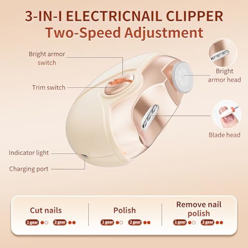 Kiwtreby Electric Nail Clipper - 3-in-1 Automatic Nail Trimmer for Seniors, Adults & Baby – Beige Avelisse