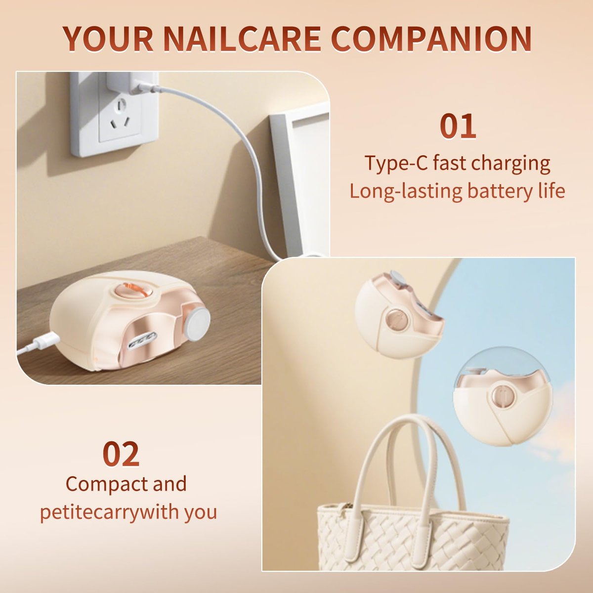 Kiwtreby Electric Nail Clipper - 3-in-1 Automatic Nail Trimmer for Seniors, Adults & Baby – Beige Avelisse