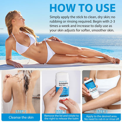 7% Glycolic Acid Exfoliating Body Stick – Smooth Elbows, Knees & Bikini Line – Gentle Daily Exfoliator for Rough Texture, Paraben-Free, 75g