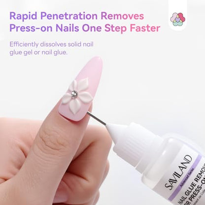 SAVILAND Pinpoint Nail Glue Remover for Press On Nails - Gentle Acetone-Free Remover, 0.68 Fl Oz