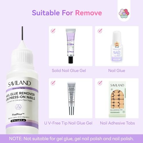 SAVILAND Pinpoint Nail Glue Remover for Press On Nails - Gentle Acetone-Free Remover, 0.68 Fl Oz - görsel 12