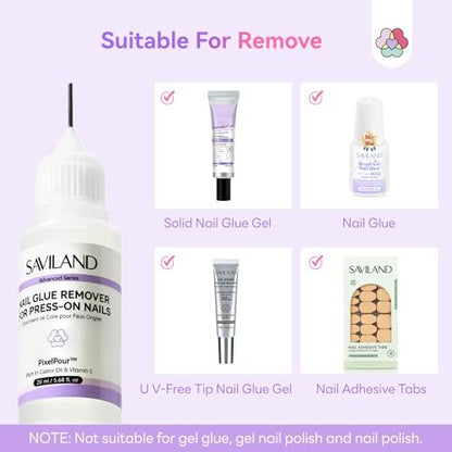 SAVILAND Pinpoint Nail Glue Remover for Press On Nails - Gentle Acetone-Free Remover, 0.68 Fl Oz