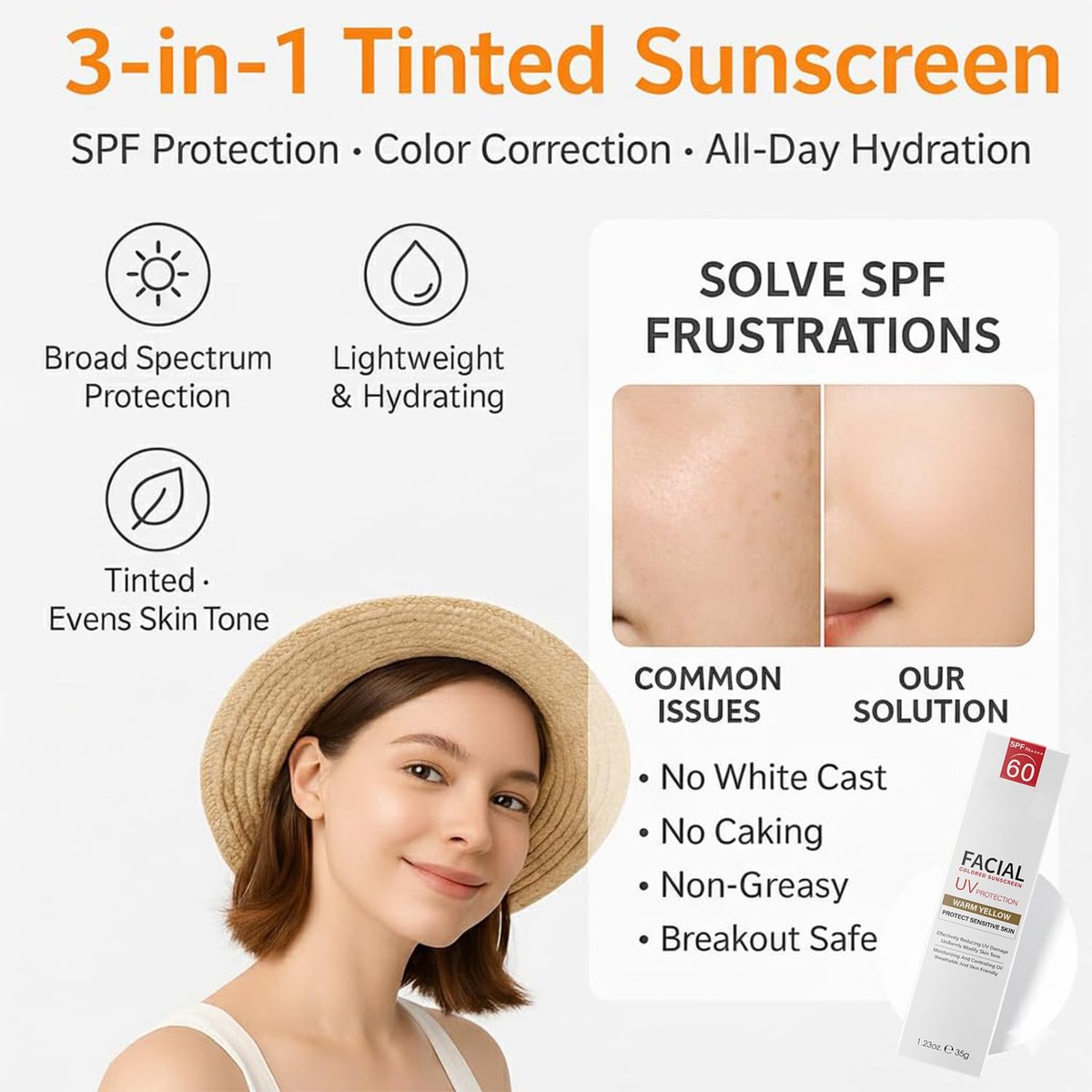 Tinted Mineral Face Sunscreen SPF 60 with Hyaluronic Acid - Ultra-Lightweight, Non-Greasy Tinted Moisturizer - görsel 13