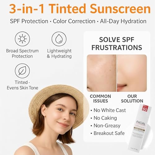 Tinted Mineral Face Sunscreen SPF 60 with Hyaluronic Acid - Ultra-Lightweight, Non-Greasy Tinted Moisturizer - görsel 14