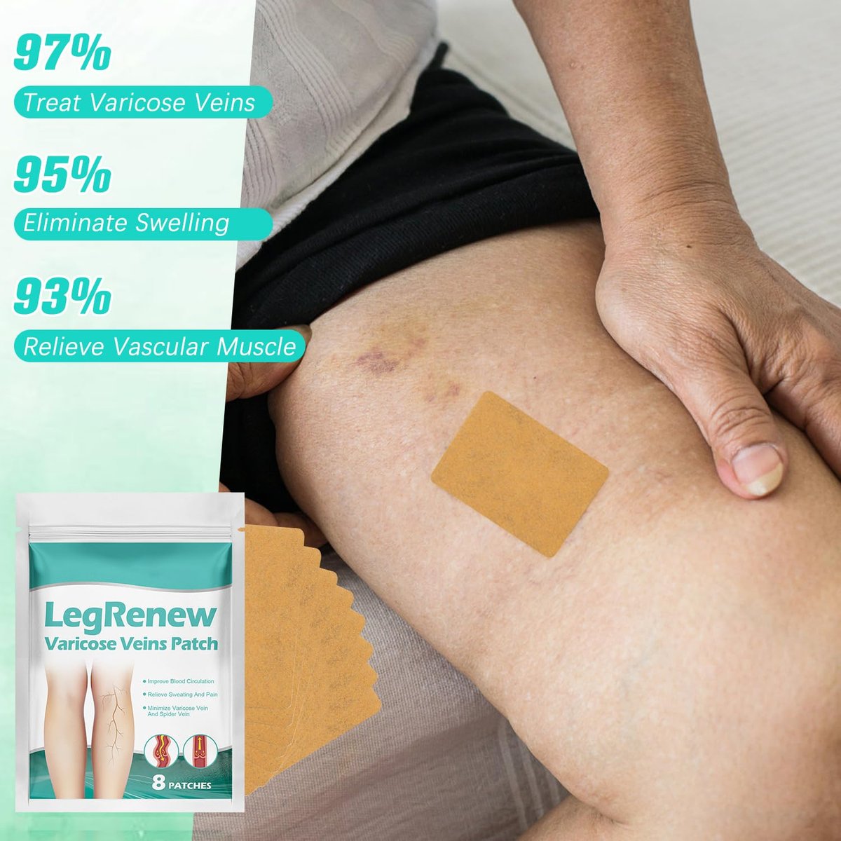LustraBloom Leg Renew Varicose Veins Patch – 2 Pack Natural Leg Care for All Skin Types Avelisse