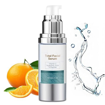 Total Facial Serum with Vitamin C, Hyaluronic Acid & Peptides – Anti-Aging & Hydrating Face Pump Serum for Women, 1 Fl Oz Avelisse