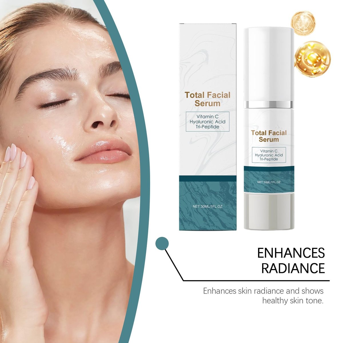 Total Facial Serum with Vitamin C, Hyaluronic Acid & Peptides – Anti-Aging & Hydrating Face Pump Serum for Women, 1 Fl Oz Avelisse