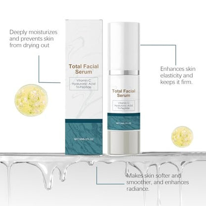 Total Facial Serum with Vitamin C, Hyaluronic Acid & Peptides – Anti-Aging & Hydrating Face Pump Serum for Women, 1 Fl Oz Avelisse