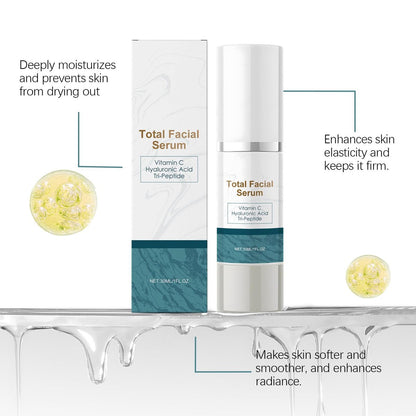 Total Facial Serum with Vitamin C, Hyaluronic Acid & Peptides – Anti-Aging & Hydrating Face Pump Serum for Women, 1 Fl Oz Avelisse
