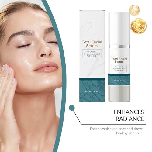 Total Facial Serum with Vitamin C, Hyaluronic Acid & Peptides – Anti-Aging & Hydrating Face Pump Serum for Women, 1 Fl Oz Avelisse