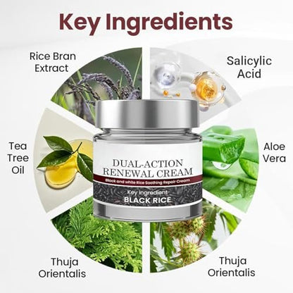 HTKINMI Dual-Action Renewal Cream with Black and White Rice - Soothing Repair Cream for All Skin Types (1 Fl Oz)