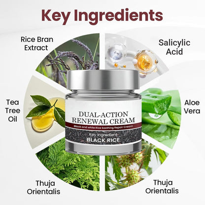 HTKINMI Dual-Action Renewal Cream with Black and White Rice - Soothing Repair Cream for All Skin Types (1 Fl Oz)