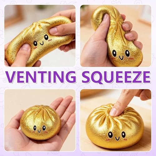 Dumpling Squishy Box Glitter - Cute Squishy Dumpling Toy with Steamer, Soft Slow Rebound Stress Ball Sensory Fidget Toy for Kids & Adults, Easter Basket Stuffers Avelisse