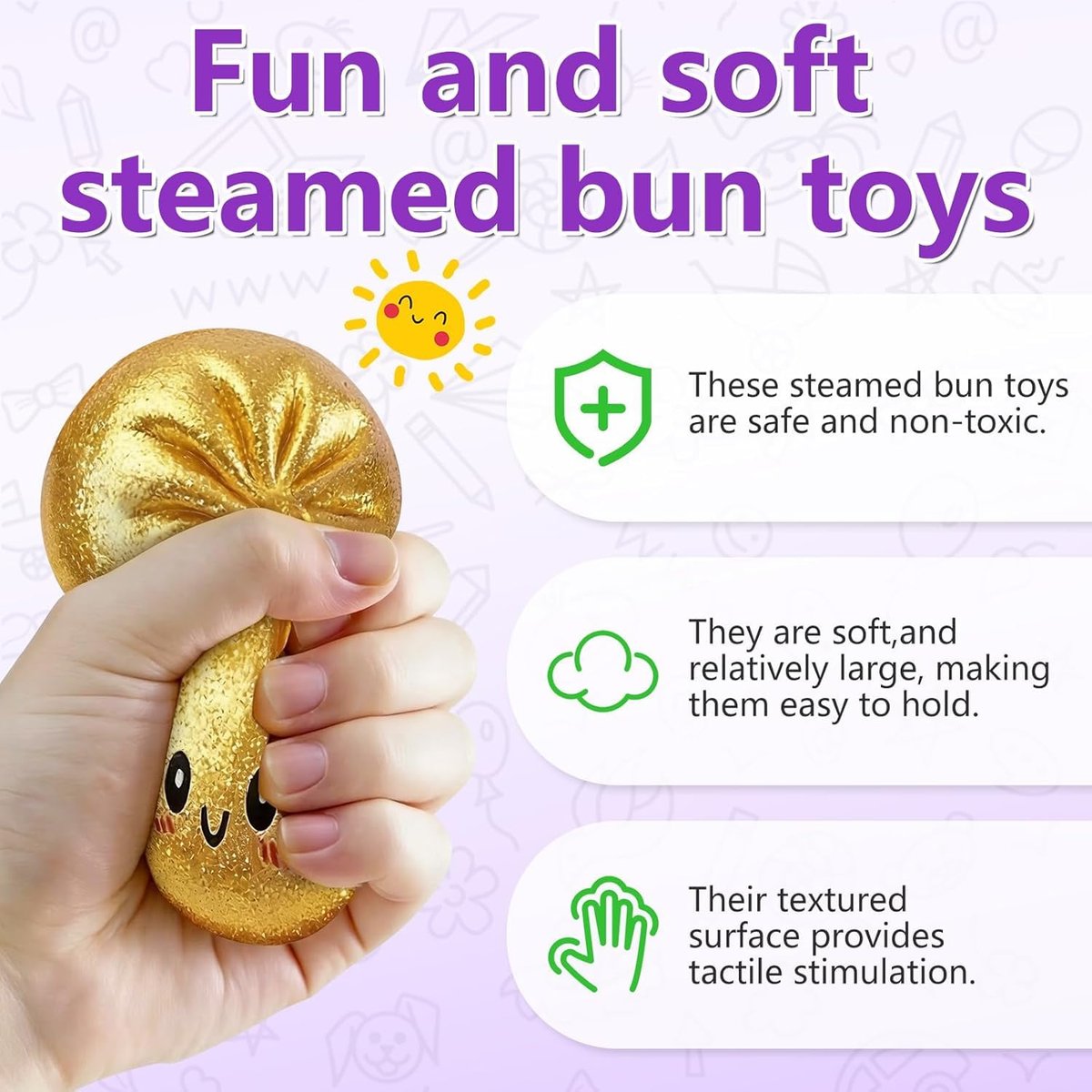 Dumpling Squishy Box Glitter - Cute Squishy Dumpling Toy with Steamer, Soft Slow Rebound Stress Ball Sensory Fidget Toy for Kids & Adults, Easter Basket Stuffers Avelisse