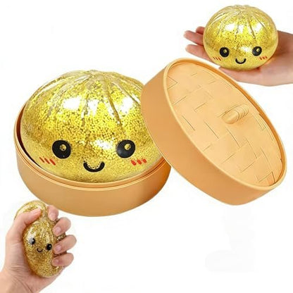 Dumpling Squishy Box Glitter - Cute Squishy Dumpling Toy with Steamer, Soft Slow Rebound Stress Ball Sensory Fidget Toy for Kids & Adults, Easter Basket Stuffers Avelisse