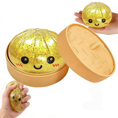 Dumpling Squishy Box Glitter - Cute Squishy Dumpling Toy with Steamer, Soft Slow Rebound Stress Ball Sensory Fidget Toy for Kids & Adults, Easter Basket Stuffers Avelisse