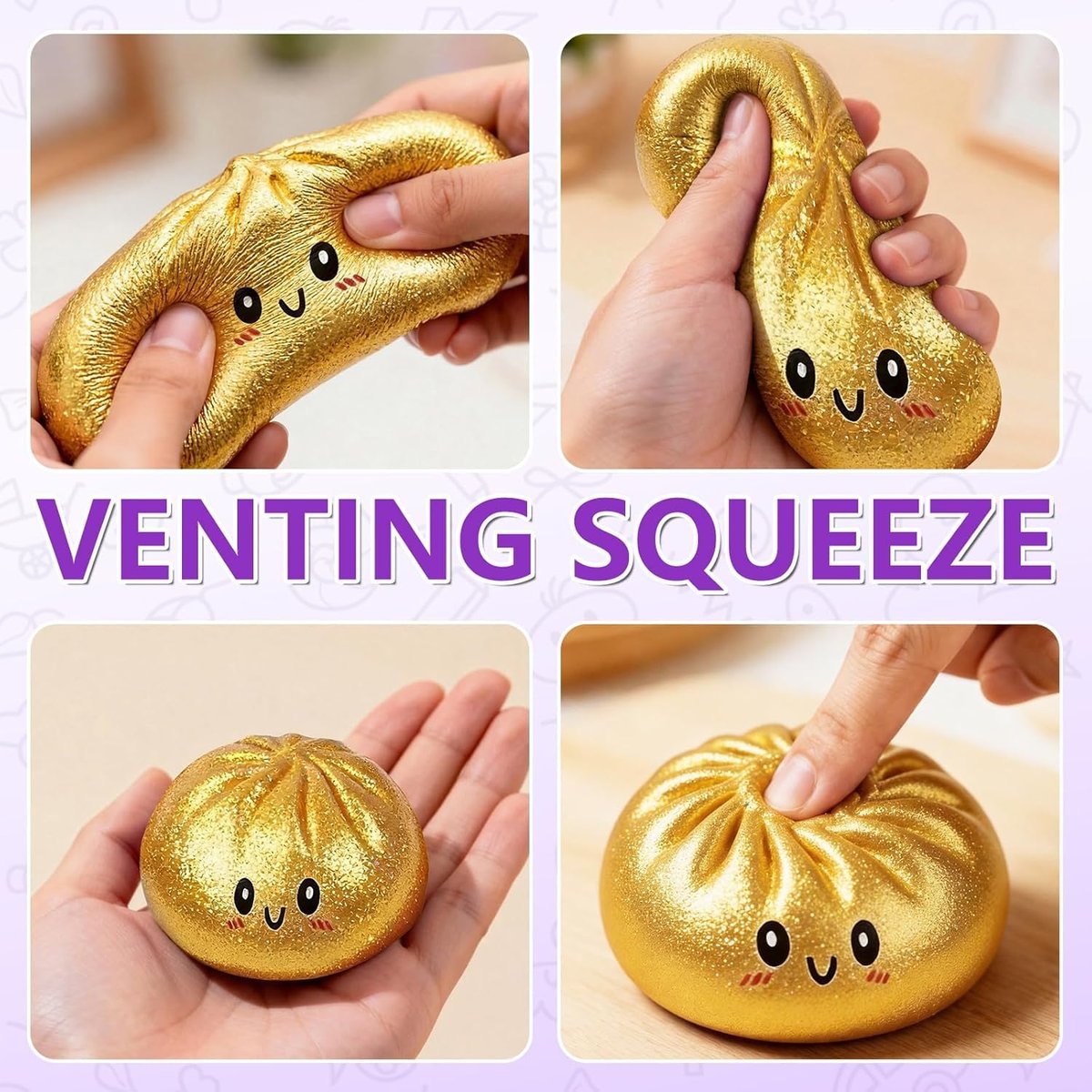 Dumpling Squishy Box Glitter - Cute Squishy Dumpling Toy with Steamer, Soft Slow Rebound Stress Ball Sensory Fidget Toy for Kids & Adults, Easter Basket Stuffers Avelisse