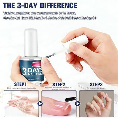 3 PCS 3 Days Nail Care with Keratin Amino Acid – Strengthening & Hydrating Treatment for Dry, Weak, Fragile Nails (16ml Each) Avelisse