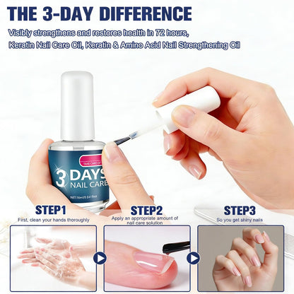 3 PCS 3 Days Nail Care with Keratin Amino Acid – Strengthening & Hydrating Treatment for Dry, Weak, Fragile Nails (16ml Each) Avelisse