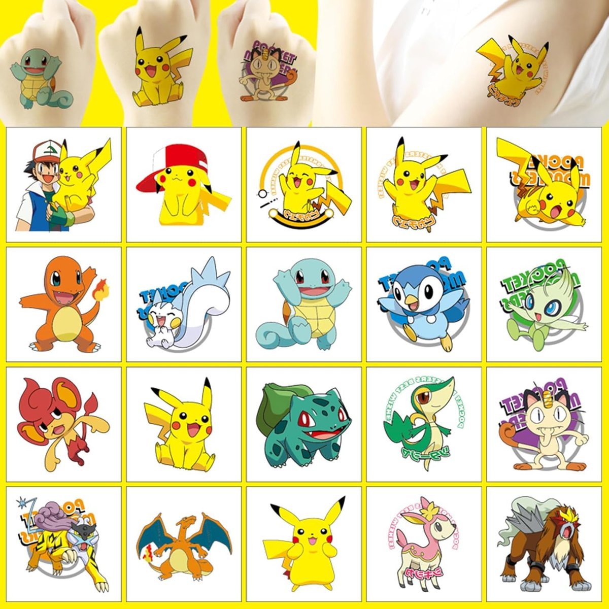 20 Pokemon Tattoo Stickers - Water Transfer Temporary Tattoos for Kids Birthday Party - görsel 3