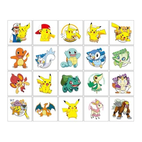 20 Pokemon Tattoo Stickers - Water Transfer Temporary Tattoos for Kids Birthday Party - görsel 8